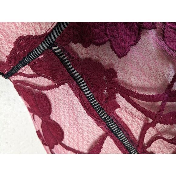 Lulus Alluring Dream Burgundy Floral Mesh Lace Trumpet Midi Dress Size XS - Picture 6 of 15